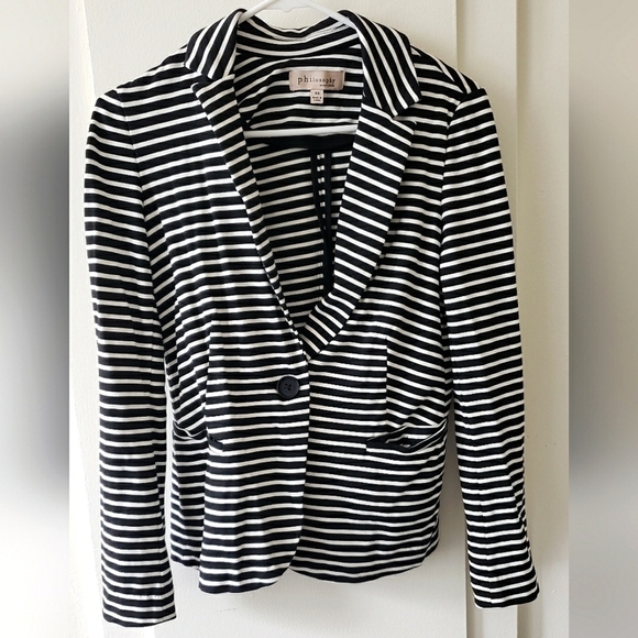 Philosophy Jackets & Blazers - Philosophy Republic Clothing Women’s Black White Stripe Blazer